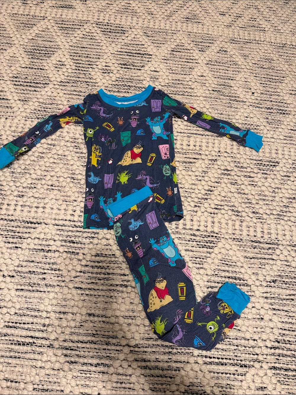 Disney Navy Monster Print Pajama Set with Bright Blue Trim